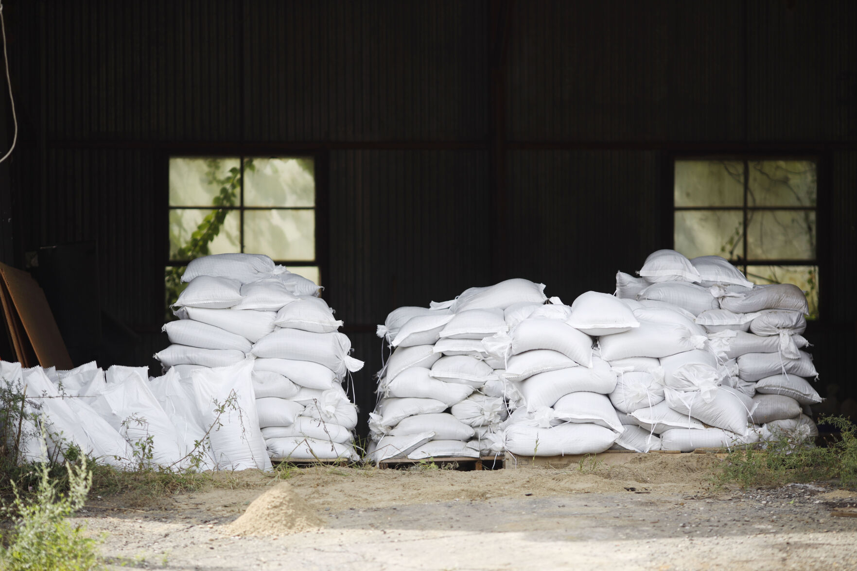 Sand bags piled up